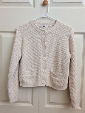 Uniqlo Cream Textured Button Cardigan